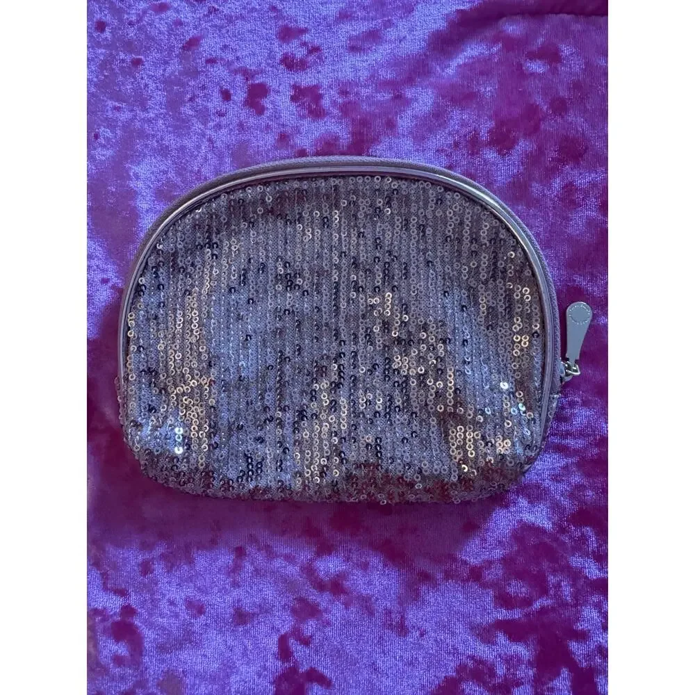 Vince Camuto Sequin Cosmetic Bag Makeup Pouch Rose Gold - Picture 3 of 6